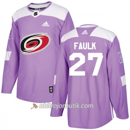 Män Ishockey Carolina Hurricanes Tröja Justin Faulk 27 Adidas 2017-2018 Lila Fights Cancer Practice Authentic